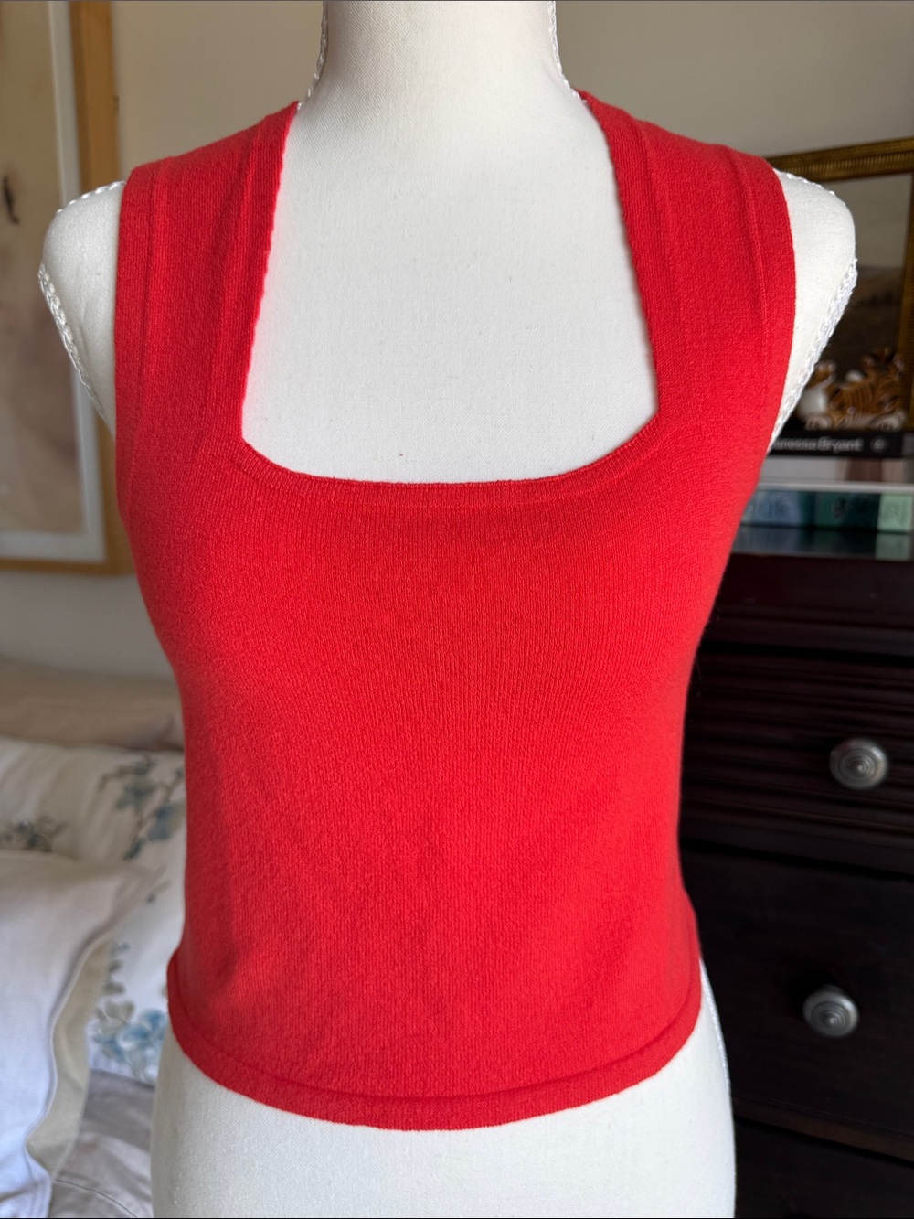 Orange Square Neck Sleeveless Tank Top